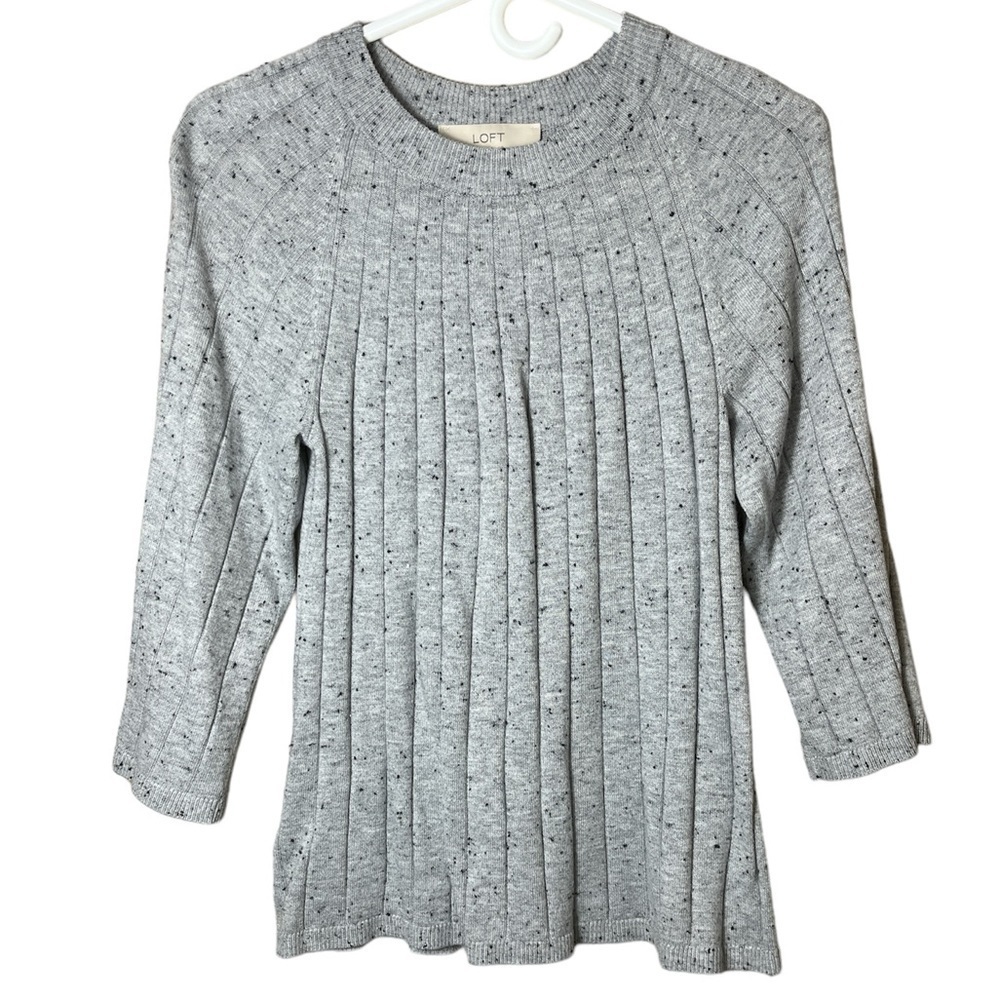 LOFT Crewneck 3/4 Bell Sleeve Ribbed Sweater Gray XS Capsule Preppy Soft Girl‎